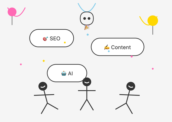 Illustration of a community about SEO, content, and AI